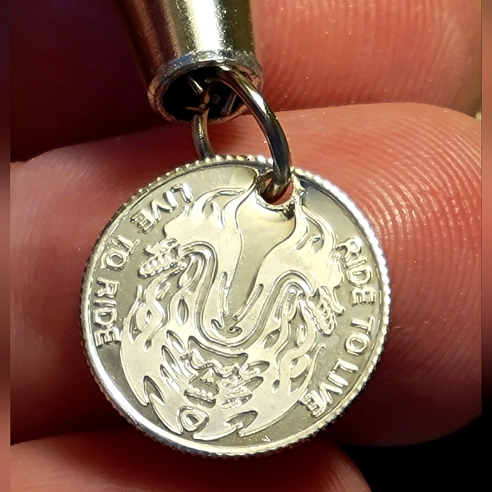 999 Fine Silver Live To Ride Pendant / Charm - 1g - 25mm - Dragon - Amulet
